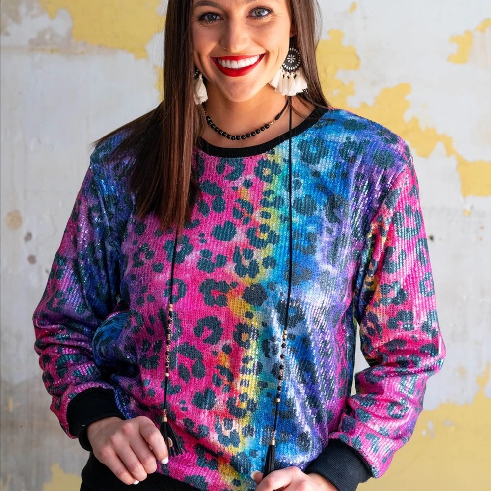 CLEARANCE!! Sequin Rainbow Leopard Sweatshirt